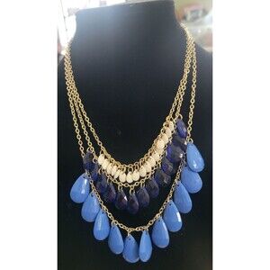 GALLICA Rose, Navy, Blue Quartz VTG 3 row necklace 35ctw stamped NWT